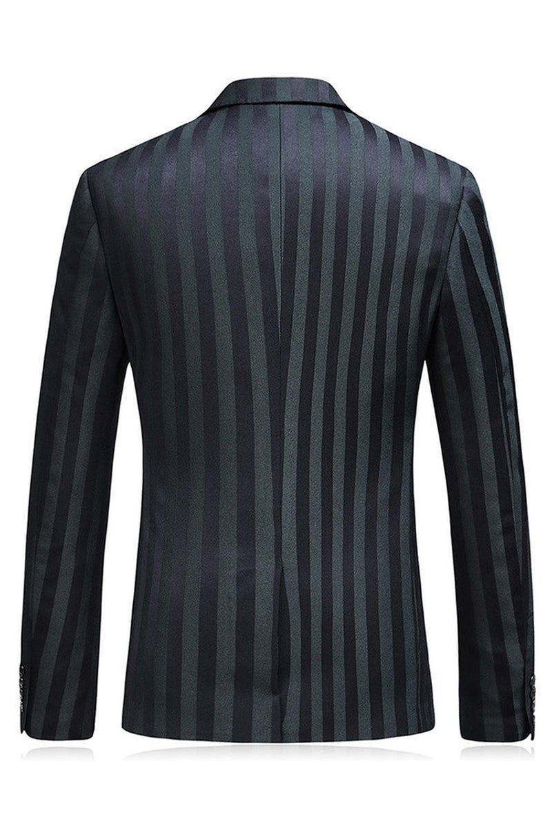 Laden Sie das Bild in den Galerie-Viewer, Graugrün Gestreifte Ballanzüge mit spitzem Revers für Herren 3 Stück