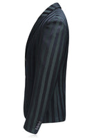 Laden Sie das Bild in den Galerie-Viewer, Graugrün Gestreifte Ballanzüge mit spitzem Revers für Herren 3 Stück