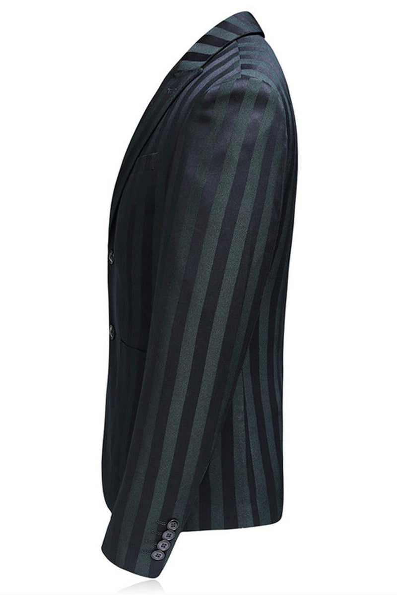 Laden Sie das Bild in den Galerie-Viewer, Graugrün Gestreifte Ballanzüge mit spitzem Revers für Herren 3 Stück