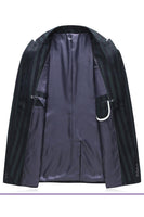 Laden Sie das Bild in den Galerie-Viewer, Graugrün Gestreifte Ballanzüge mit spitzem Revers für Herren 3 Stück