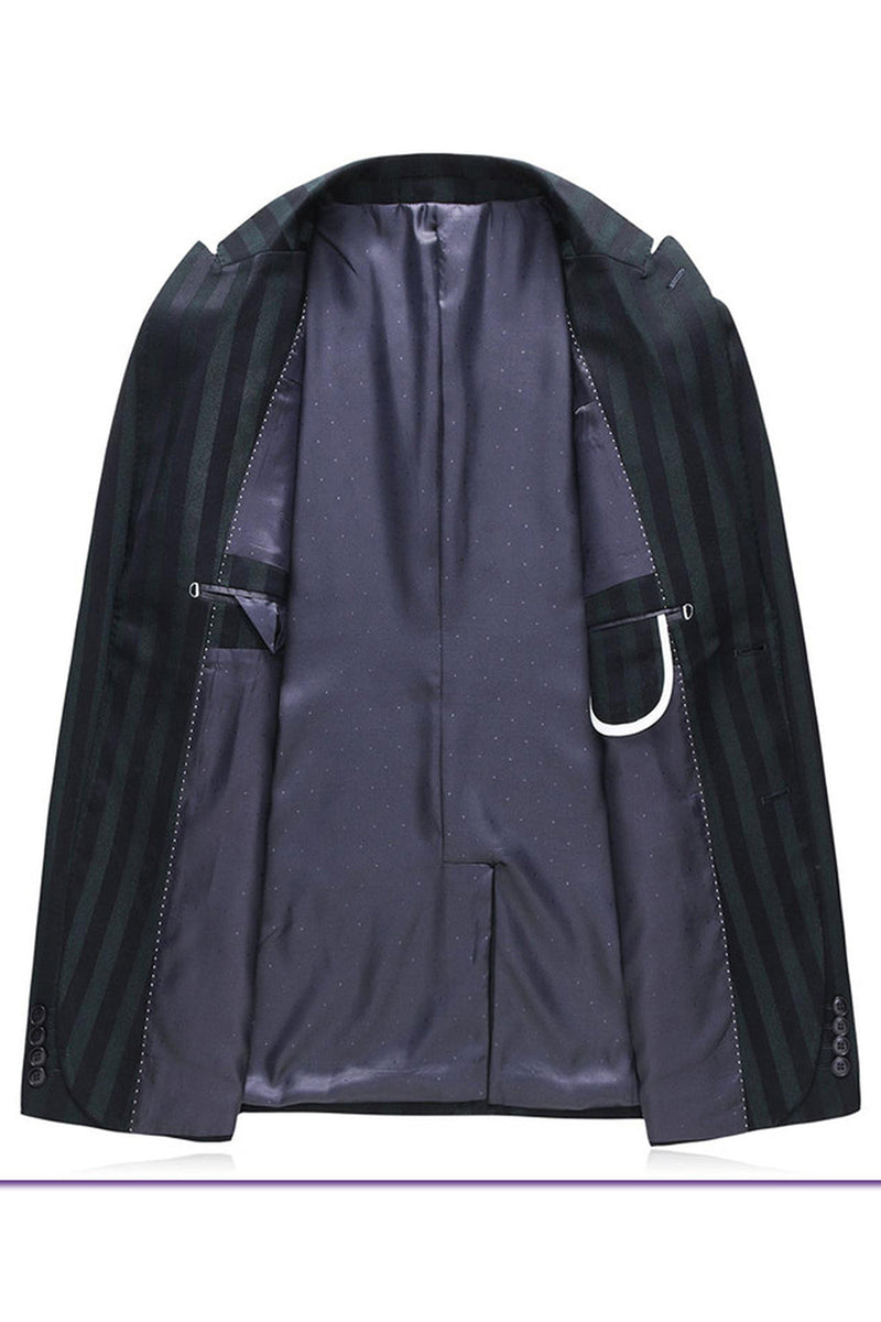 Laden Sie das Bild in den Galerie-Viewer, Graugrün Gestreifte Ballanzüge mit spitzem Revers für Herren 3 Stück