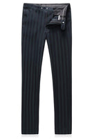 Laden Sie das Bild in den Galerie-Viewer, Graugrün Gestreifte Ballanzüge mit spitzem Revers für Herren 3 Stück