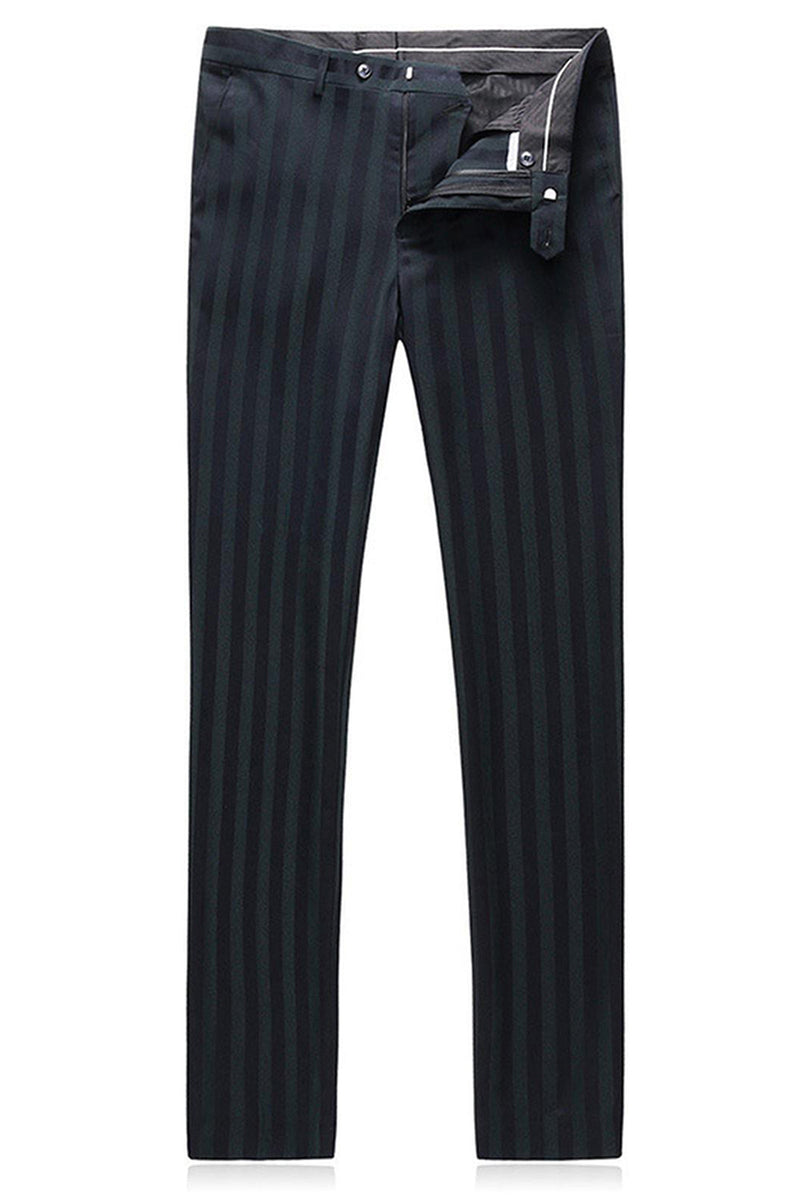 Laden Sie das Bild in den Galerie-Viewer, Graugrün Gestreifte Ballanzüge mit spitzem Revers für Herren 3 Stück