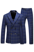 Laden Sie das Bild in den Galerie-Viewer, Herren Blau Gestreifte 3-teilige Ballanzüge mit spitzem Revers