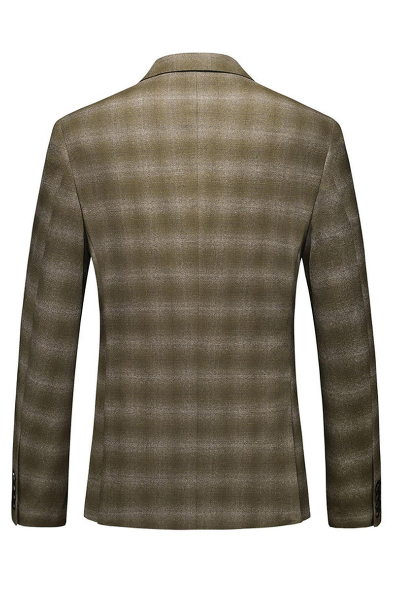 Laden Sie das Bild in den Galerie-Viewer, Herren Armeegrün Gestreiftes Spitzrevers 3 Stück Formelle Anzüge