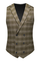 Laden Sie das Bild in den Galerie-Viewer, Herren Armeegrün Gestreiftes Spitzrevers 3 Stück Formelle Anzüge