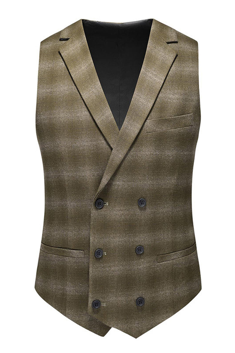 Laden Sie das Bild in den Galerie-Viewer, Herren Armeegrün Gestreiftes Spitzrevers 3 Stück Formelle Anzüge