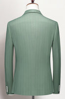 Laden Sie das Bild in den Galerie-Viewer, Grasgrün Gekerbtes Revers Gestreifte 3-teilige Formelle Herrenanzüge