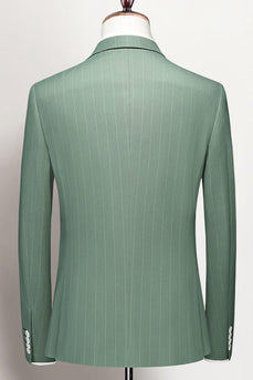 Grasgrün Gekerbtes Revers Gestreifte 3-teilige Formelle Herrenanzüge