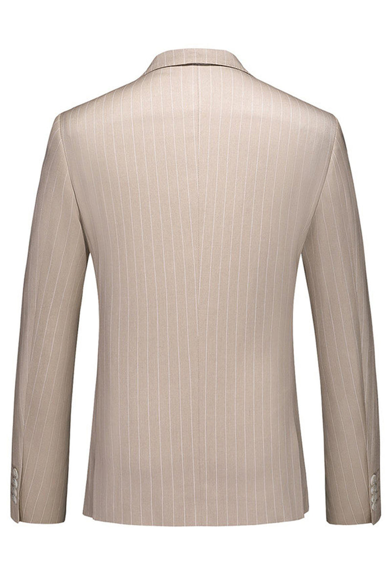 Laden Sie das Bild in den Galerie-Viewer, Khaki Gestreifte 3-teilige Herrenanzüge mit gekerbtem Revers