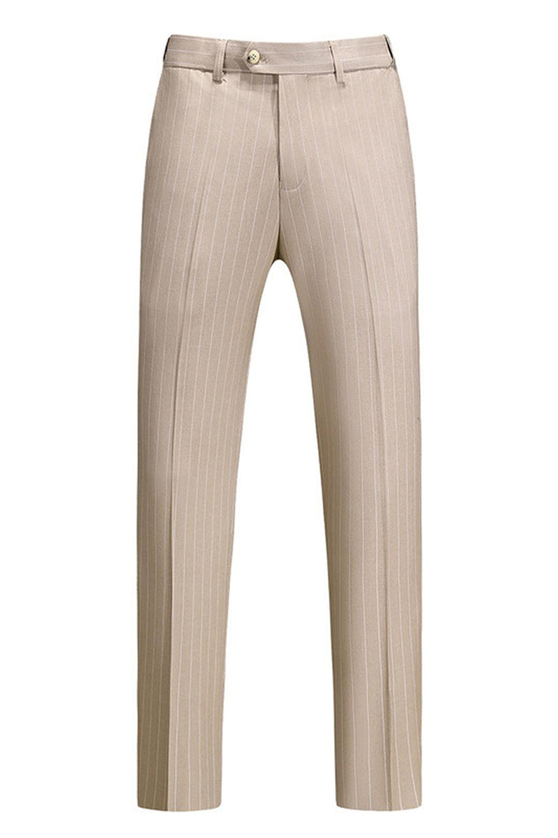 Laden Sie das Bild in den Galerie-Viewer, Khaki Gestreifte 3-teilige Herrenanzüge mit gekerbtem Revers