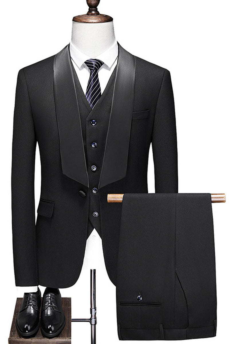 Laden Sie das Bild in den Galerie-Viewer, Weiß 3 Stück Schal Revers Herren Hochzeitsanzüge