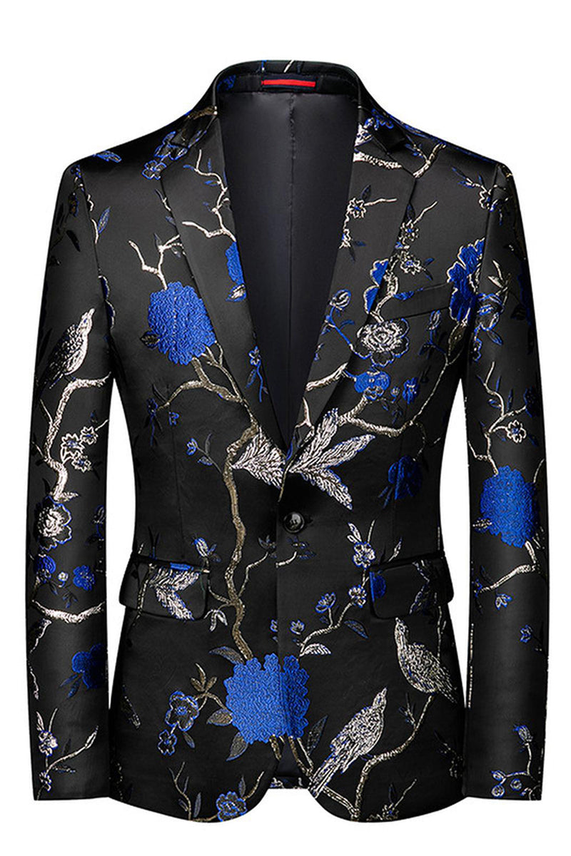 Laden Sie das Bild in den Galerie-Viewer, Blau und Schwarz Jacquard mit gekerbtem Revers 2-teilige Herren Ballanzüge