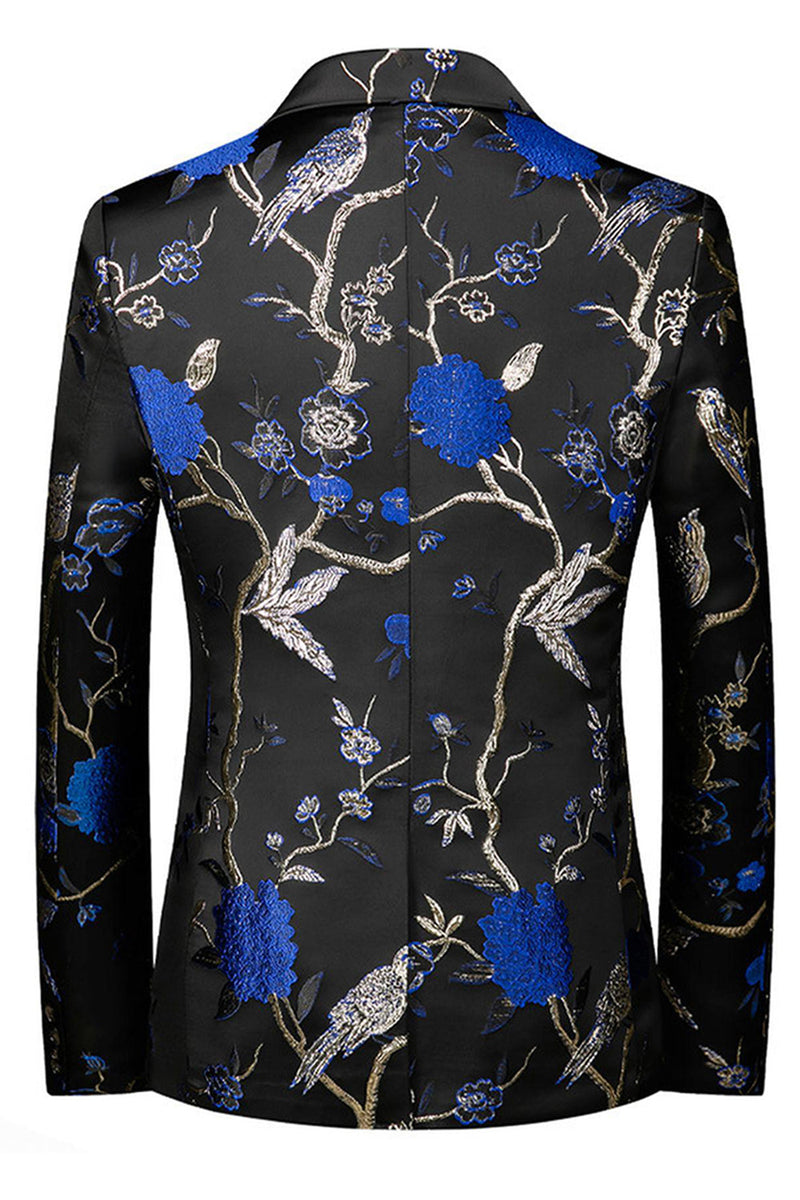 Laden Sie das Bild in den Galerie-Viewer, Blau und Schwarz Jacquard mit gekerbtem Revers 2-teilige Herren Ballanzüge