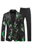 Laden Sie das Bild in den Galerie-Viewer, Blau und Schwarz Jacquard mit gekerbtem Revers 2-teilige Herren Ballanzüge