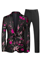 Laden Sie das Bild in den Galerie-Viewer, Blau und Schwarz Jacquard mit gekerbtem Revers 2-teilige Herren Ballanzüge