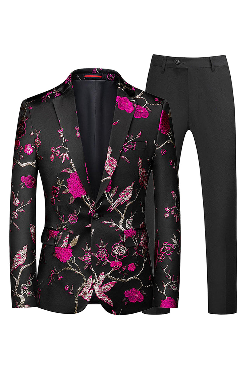 Laden Sie das Bild in den Galerie-Viewer, Blau und Schwarz Jacquard mit gekerbtem Revers 2-teilige Herren Ballanzüge