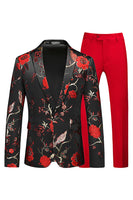 Laden Sie das Bild in den Galerie-Viewer, Blau und Schwarz Jacquard mit gekerbtem Revers 2-teilige Herren Ballanzüge