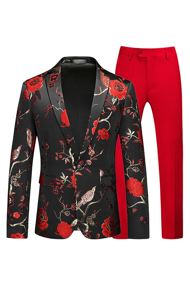 Laden Sie das Bild in den Galerie-Viewer, Blau und Schwarz Jacquard mit gekerbtem Revers 2-teilige Herren Ballanzüge