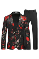 Laden Sie das Bild in den Galerie-Viewer, Blau und Schwarz Jacquard mit gekerbtem Revers 2-teilige Herren Ballanzüge