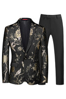 Laden Sie das Bild in den Galerie-Viewer, Blau und Schwarz Jacquard mit gekerbtem Revers 2-teilige Herren Ballanzüge