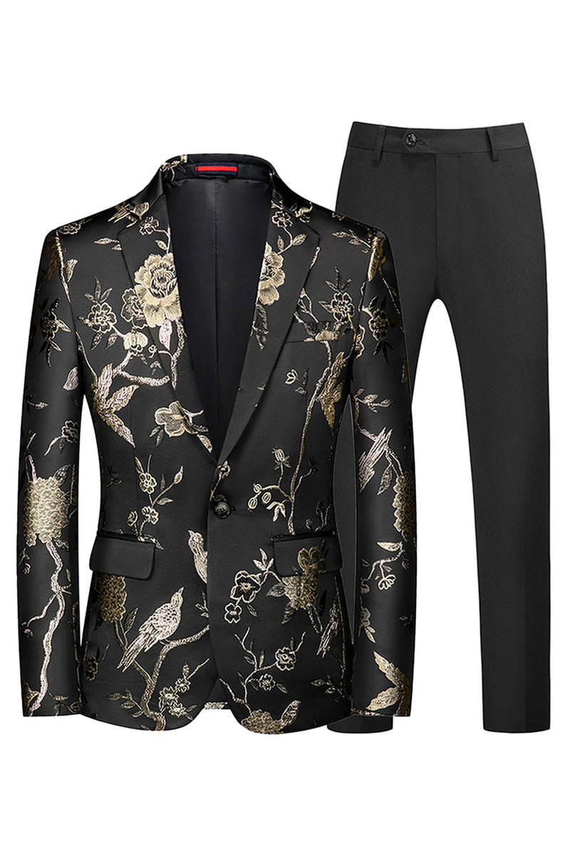 Laden Sie das Bild in den Galerie-Viewer, Blau und Schwarz Jacquard mit gekerbtem Revers 2-teilige Herren Ballanzüge