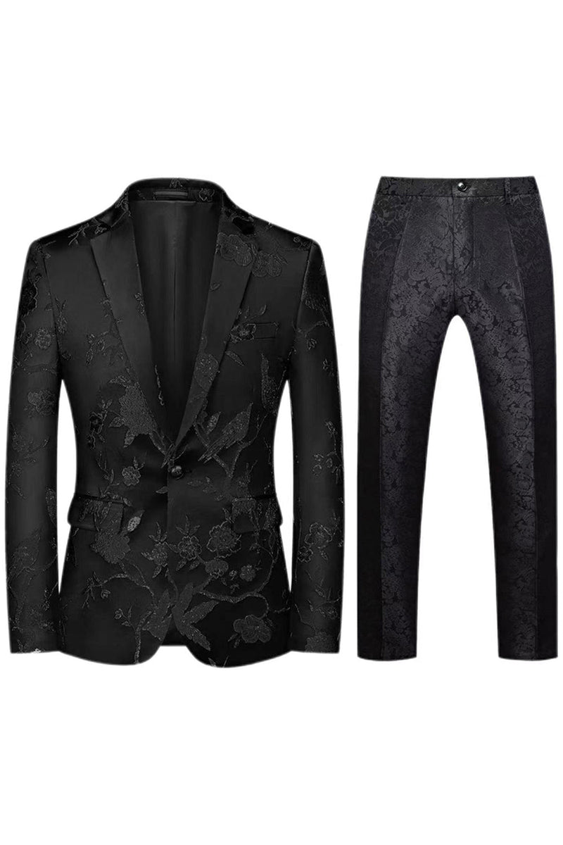 Laden Sie das Bild in den Galerie-Viewer, Einreihiger Jacquard mit gekerbtem Revers 2-teilige Lila Herren Ballanzüge