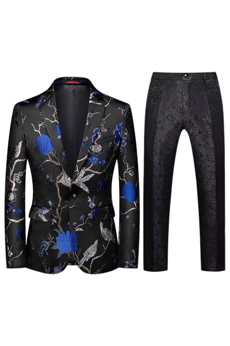 Laden Sie das Bild in den Galerie-Viewer, Einreihiger Jacquard mit gekerbtem Revers 2-teilige Lila Herren Ballanzüge