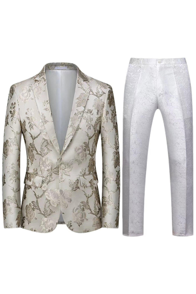 Laden Sie das Bild in den Galerie-Viewer, Einreihiger Jacquard mit gekerbtem Revers 2-teilige Lila Herren Ballanzüge