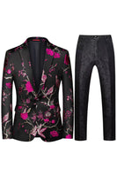 Laden Sie das Bild in den Galerie-Viewer, Einreihiger Jacquard mit gekerbtem Revers 2-teilige Lila Herren Ballanzüge