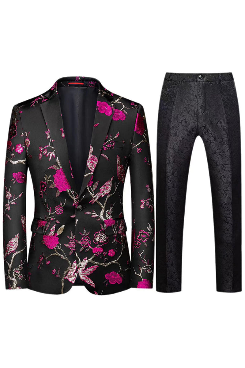 Laden Sie das Bild in den Galerie-Viewer, Einreihiger Jacquard mit gekerbtem Revers 2-teilige Lila Herren Ballanzüge