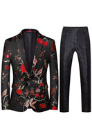 Laden Sie das Bild in den Galerie-Viewer, Einreihiger Jacquard mit gekerbtem Revers 2-teilige Lila Herren Ballanzüge