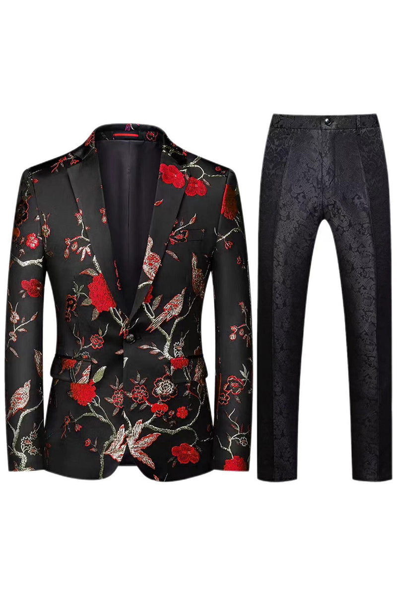 Laden Sie das Bild in den Galerie-Viewer, Einreihiger Jacquard mit gekerbtem Revers 2-teilige Lila Herren Ballanzüge