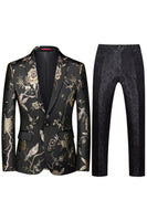 Laden Sie das Bild in den Galerie-Viewer, Einreihiger Jacquard mit gekerbtem Revers 2-teilige Lila Herren Ballanzüge