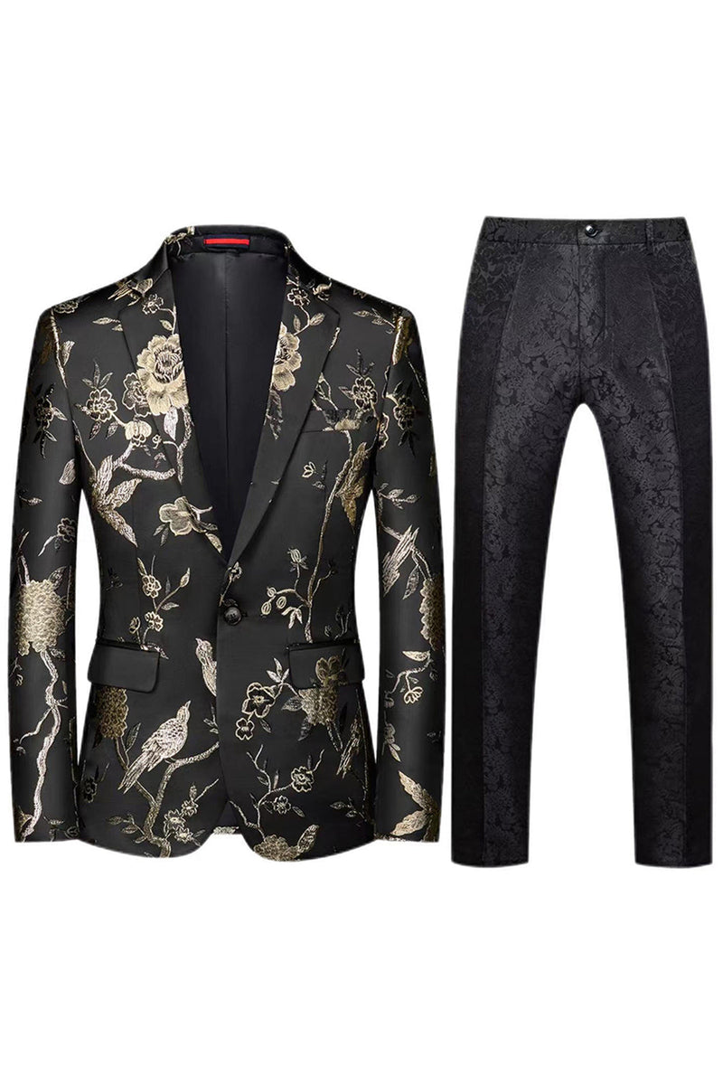 Laden Sie das Bild in den Galerie-Viewer, Einreihiger Jacquard mit gekerbtem Revers 2-teilige Lila Herren Ballanzüge