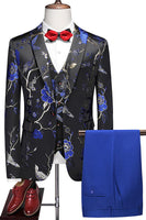 Laden Sie das Bild in den Galerie-Viewer, Blaue 3-teilige Jacquard Anzüge aus Jacquard für Herren mit gekerbtem Revers