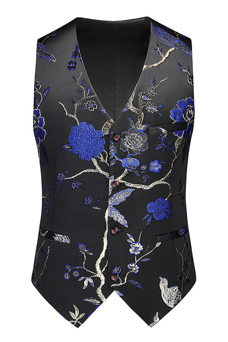 Laden Sie das Bild in den Galerie-Viewer, Blaue 3-teilige Jacquard Anzüge aus Jacquard für Herren mit gekerbtem Revers