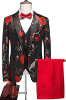 Laden Sie das Bild in den Galerie-Viewer, Blaue 3-teilige Jacquard Anzüge aus Jacquard für Herren mit gekerbtem Revers