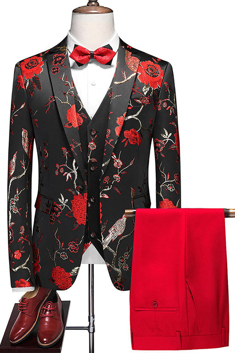 Laden Sie das Bild in den Galerie-Viewer, Blaue 3-teilige Jacquard Anzüge aus Jacquard für Herren mit gekerbtem Revers