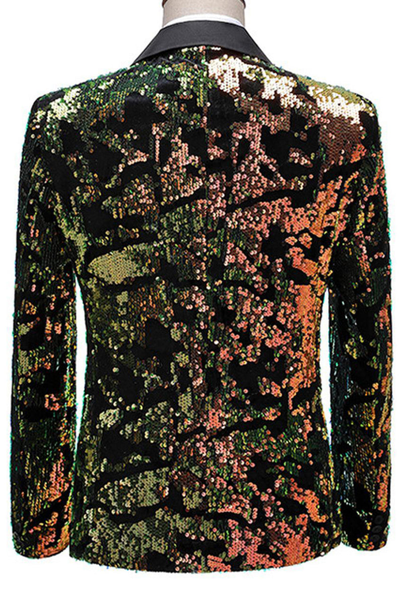 Laden Sie das Bild in den Galerie-Viewer, Glitzernder Blau-lila Herren Ballblazer mit gekerbtem Revers und Pailletten