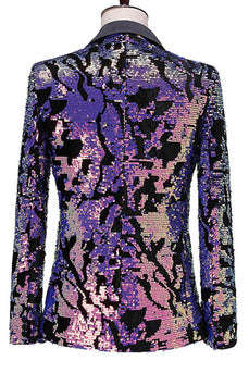 Glitzernder Blau-lila Herren Ballblazer mit gekerbtem Revers und Pailletten