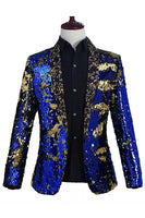 Laden Sie das Bild in den Galerie-Viewer, Glitzernder Schal-Revers Lila und Blau Herren Ballblazer mit Pailletten