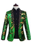 Laden Sie das Bild in den Galerie-Viewer, Glitzernder Schal-Revers Lila und Blau Herren Ballblazer mit Pailletten