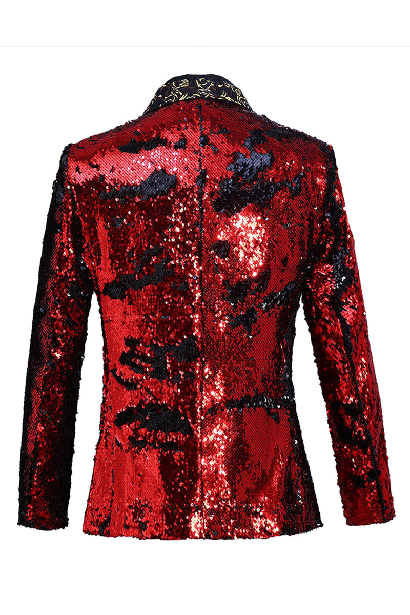 Laden Sie das Bild in den Galerie-Viewer, Glitzernder Schal-Revers Lila und Blau Herren Ballblazer mit Pailletten