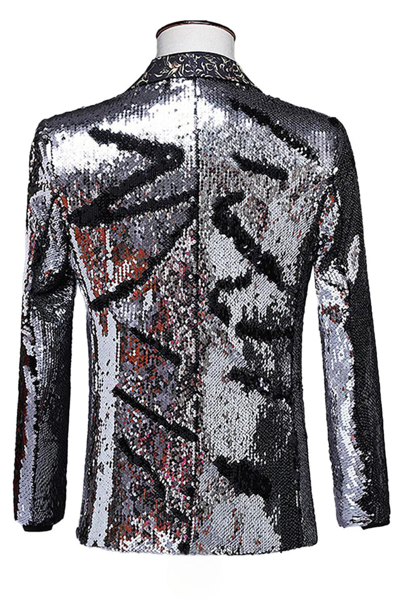 Laden Sie das Bild in den Galerie-Viewer, Glitzernder Schal-Revers Lila und Blau Herren Ballblazer mit Pailletten