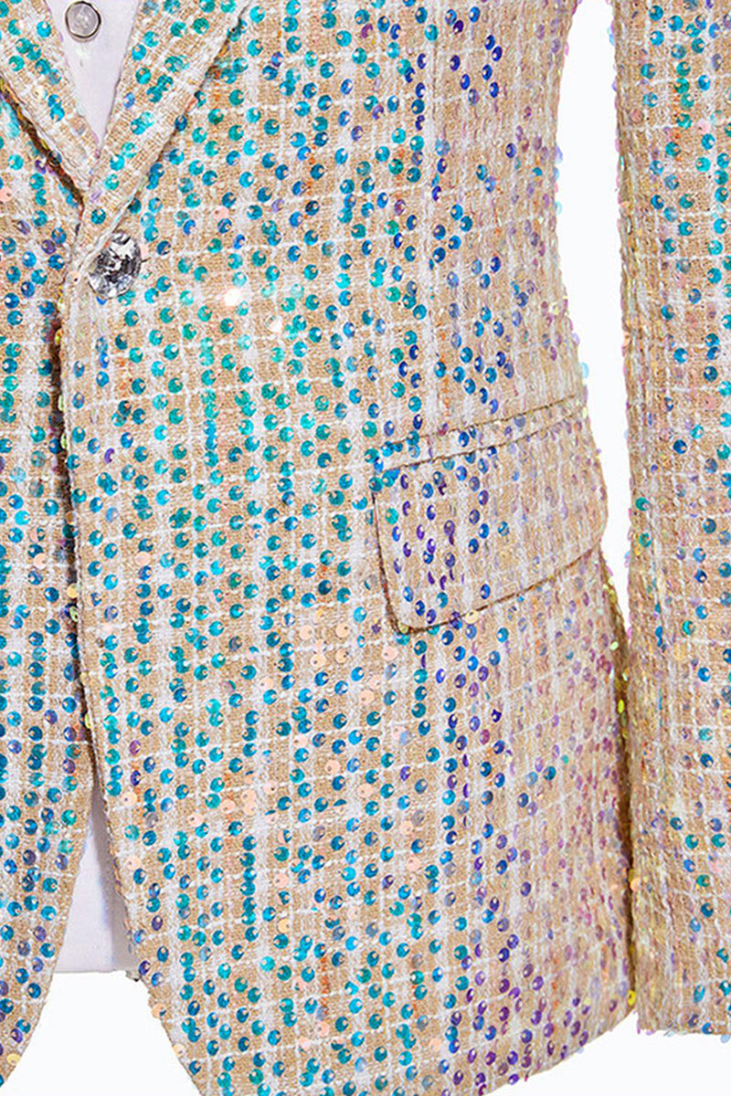 Laden Sie das Bild in den Galerie-Viewer, Glitzernde Champagner 2-teilige Herren Ballanzüge mit Pailletten