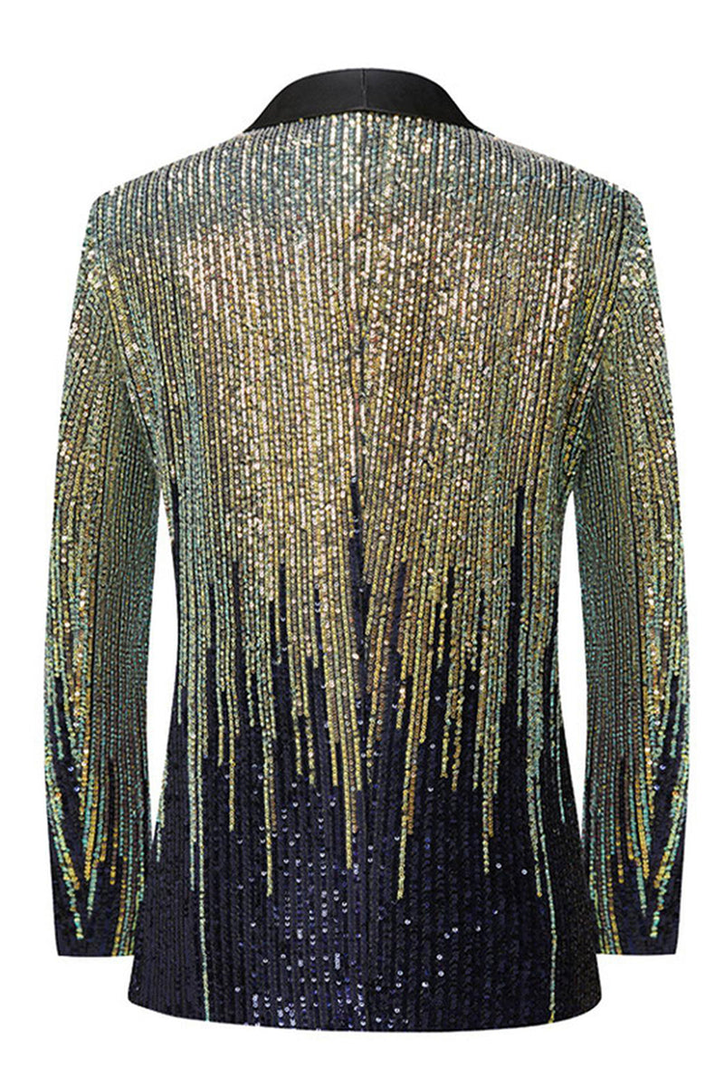 Laden Sie das Bild in den Galerie-Viewer, Schwarzer Einreihiger Ballblazer mit gekerbtem Revers und Pailletten für Herren