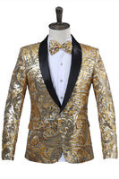 Laden Sie das Bild in den Galerie-Viewer, Glitzernde Pailletten Herren Roter Schal Revers Ballblazer