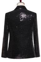 Laden Sie das Bild in den Galerie-Viewer, Schwarze Pailletten 2-teilige Herren Ballanzüge mit Spitzrevers