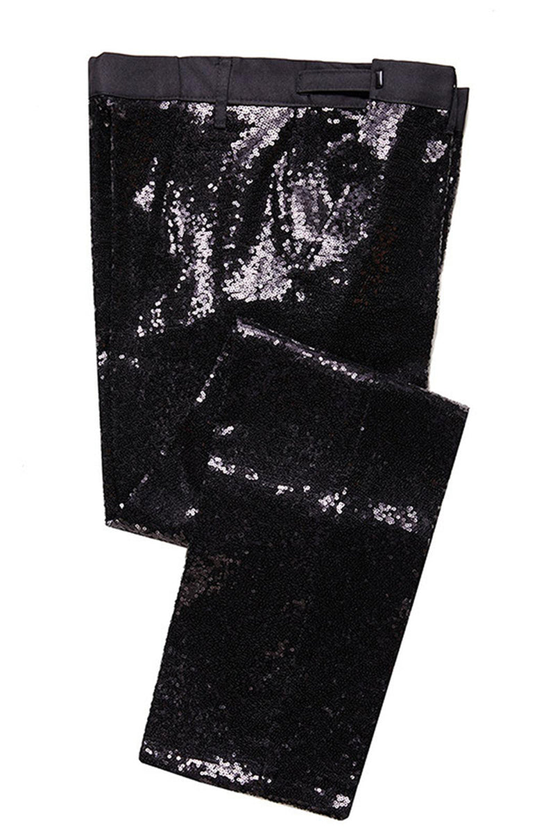 Laden Sie das Bild in den Galerie-Viewer, Schwarze Pailletten 2-teilige Herren Ballanzüge mit Spitzrevers